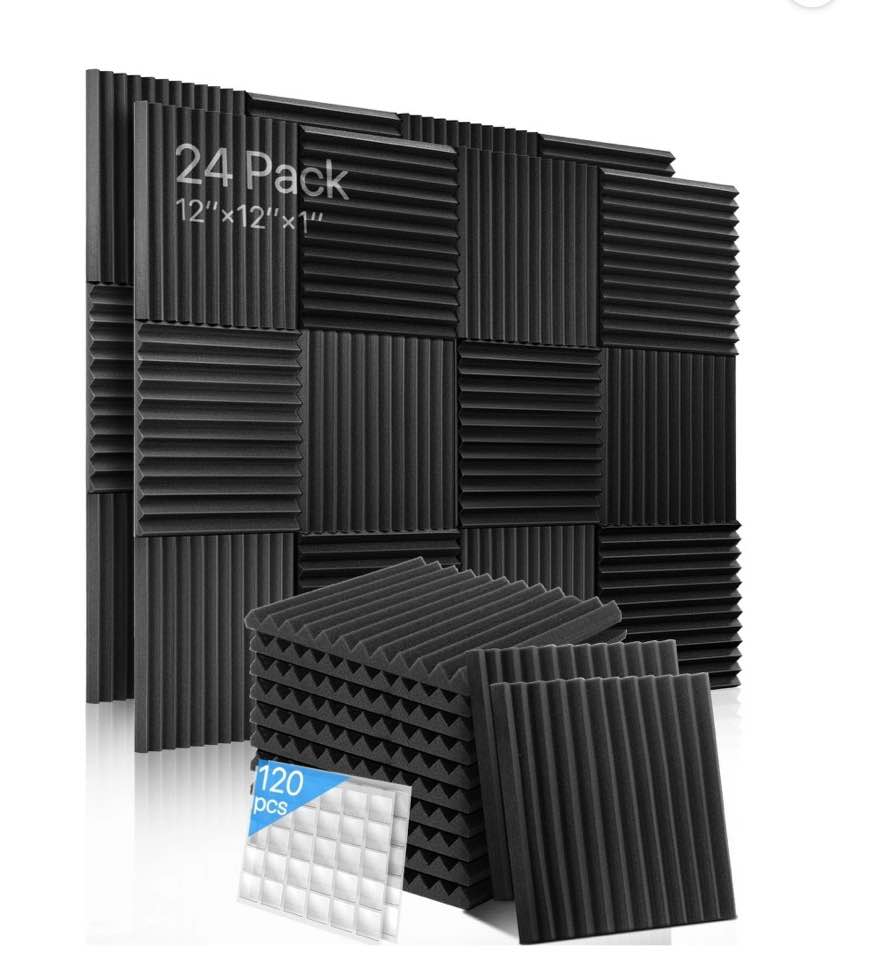 Condition photo showing New/Like New for Sound Proof Foam Panels with Sticker, Wedge Acoustic Foam Panels Soundproof Absorbing Noise Cancelling Wall Panels 24 Pack Black 12'' x 12'' x 0.9''