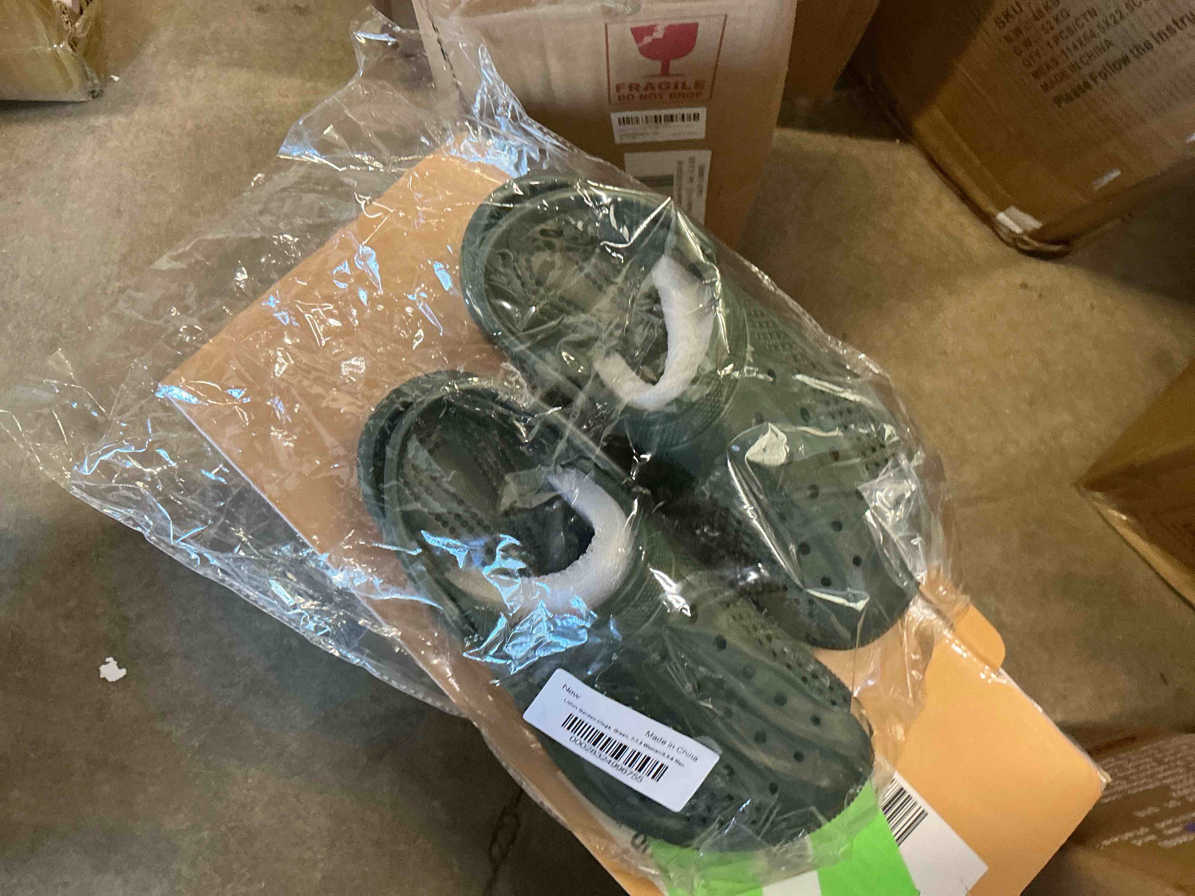 Condition photo showing New/Like New for Litfun Unisex Garden Clogs Shoes with Arch Support Soft Slip-on Sandals for Women and Men, Army Green Size 7.5