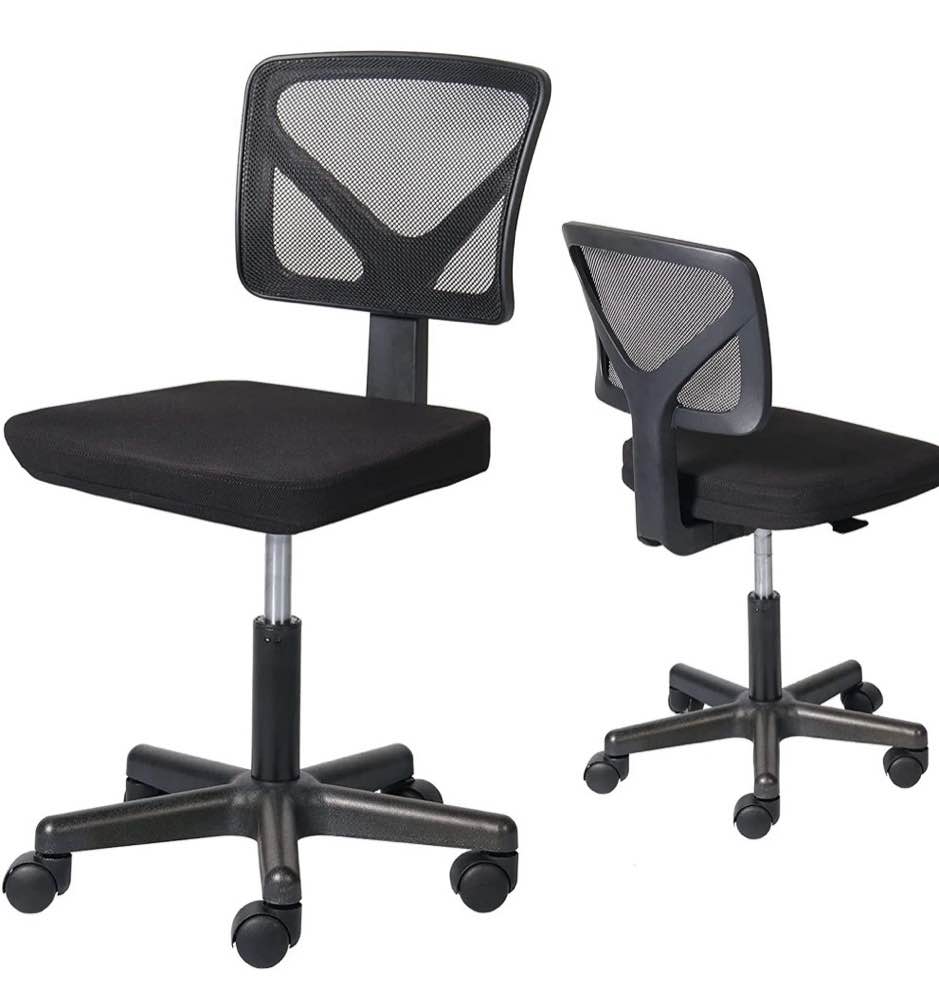 Home Office Desk Chair  Armless Mesh Computer Chair Small Space Swivel Adjustable Low Back Task Chair