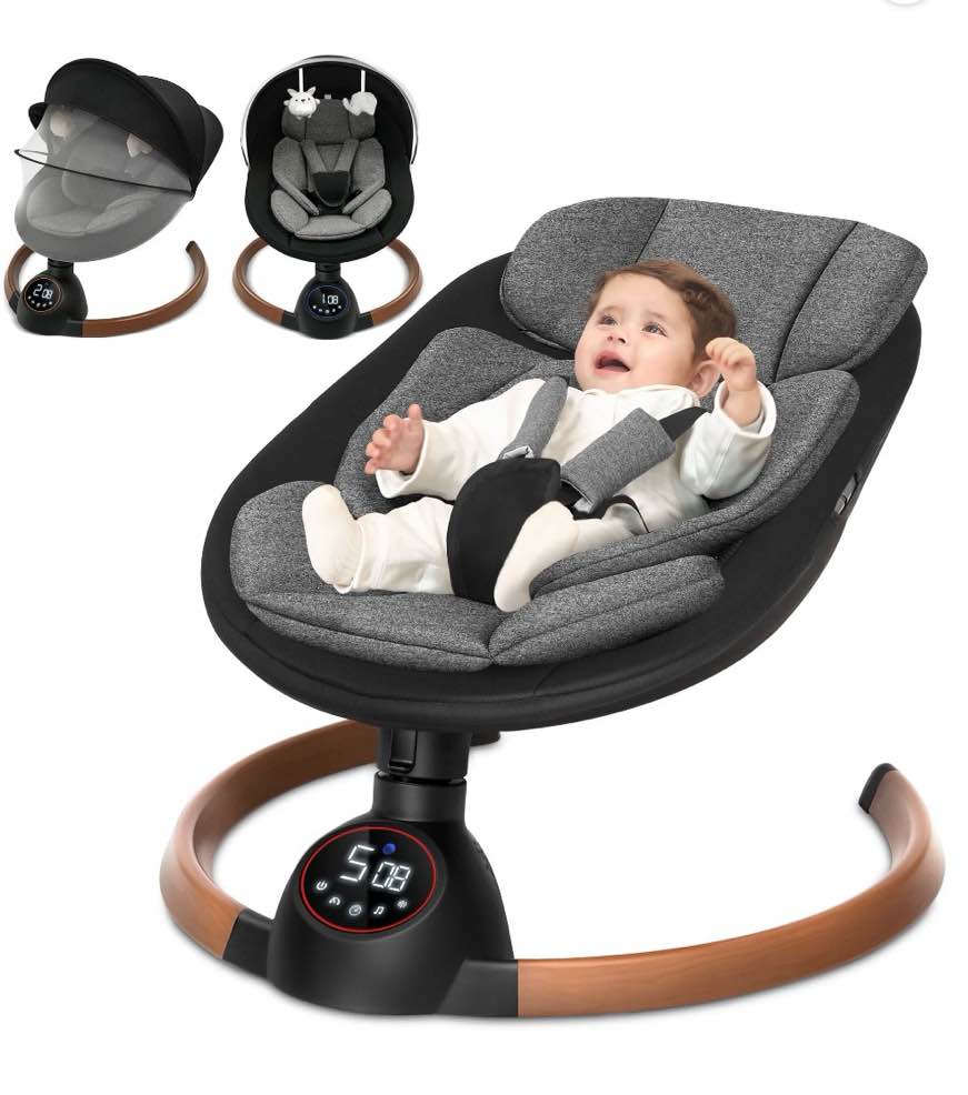 Babyeap Baby Swing for Infants,Bluetooth Control 5-point Harness Newborn Swing,5 Sway Speed,10 Lullabies(Gray)