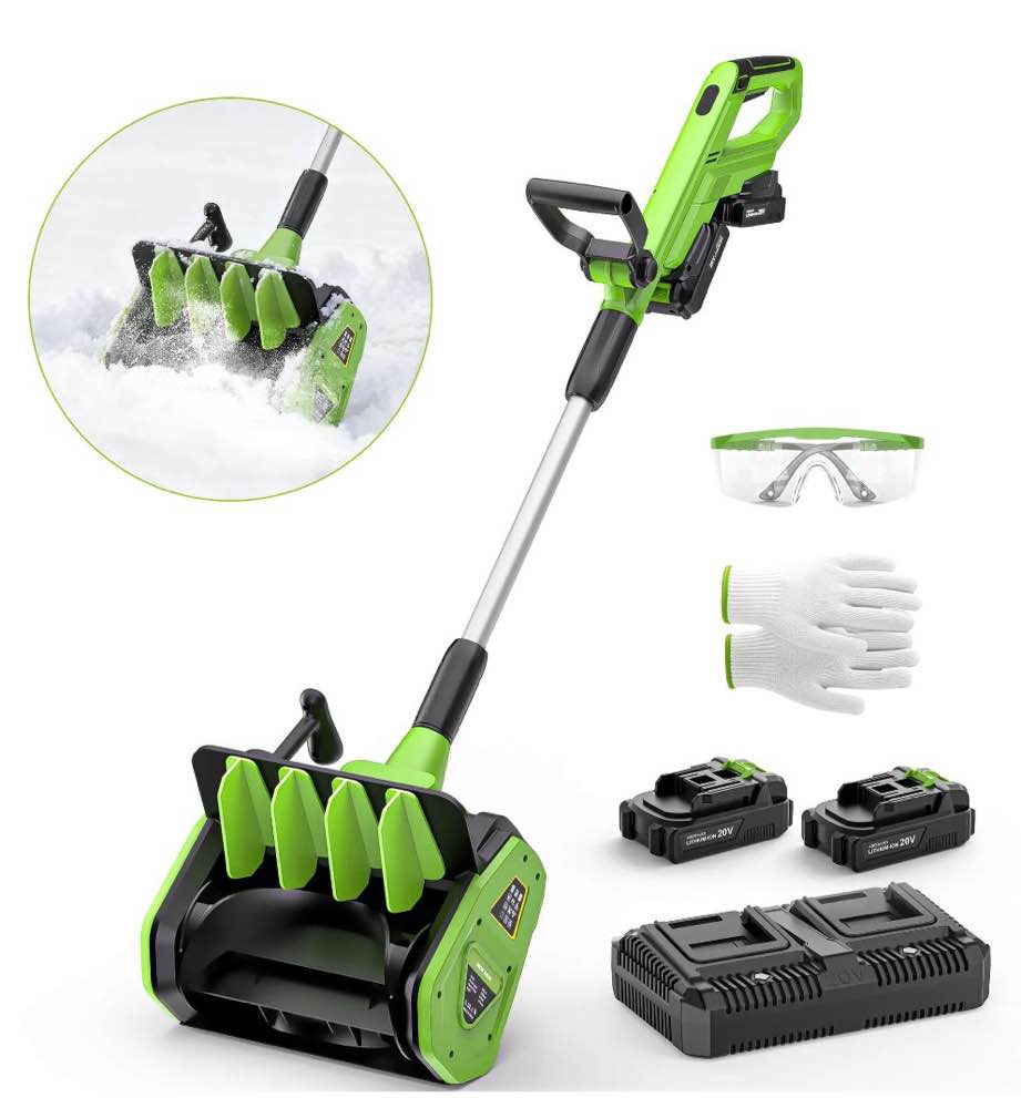 Aootek 40V 13-inch Cordless Snow Shovel,Battery Snow Blower,Battery Powered Snow Thrower,with Auxiliary Handle and 4.0Ah*2 Portable Battery,with Glove and Goggles
