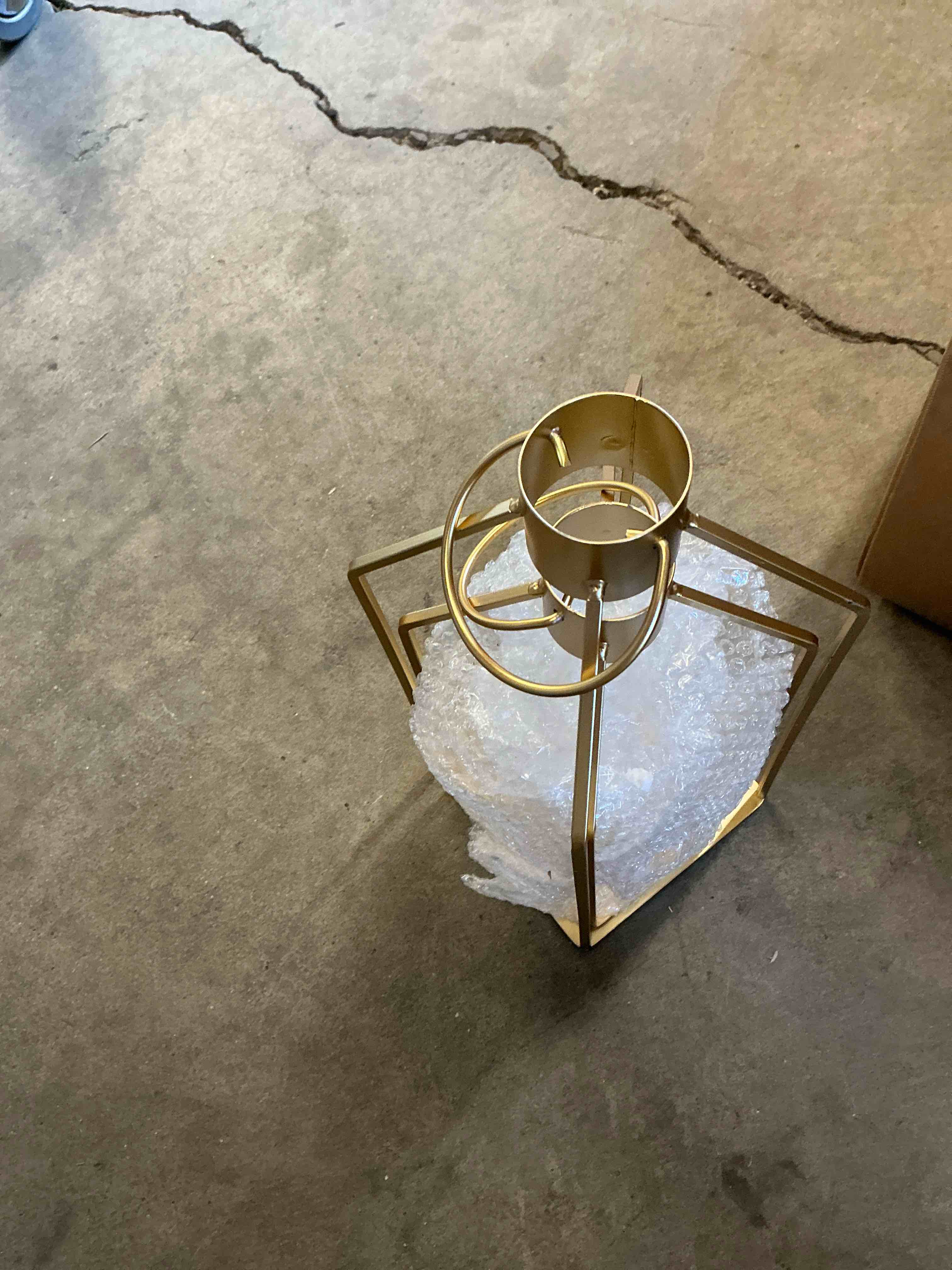 Condition photo showing New/Like New for Glasseam Set of 2 Gold Hurricane Candle Holders: Glass Lantern Decorative Pillar Candle Holder