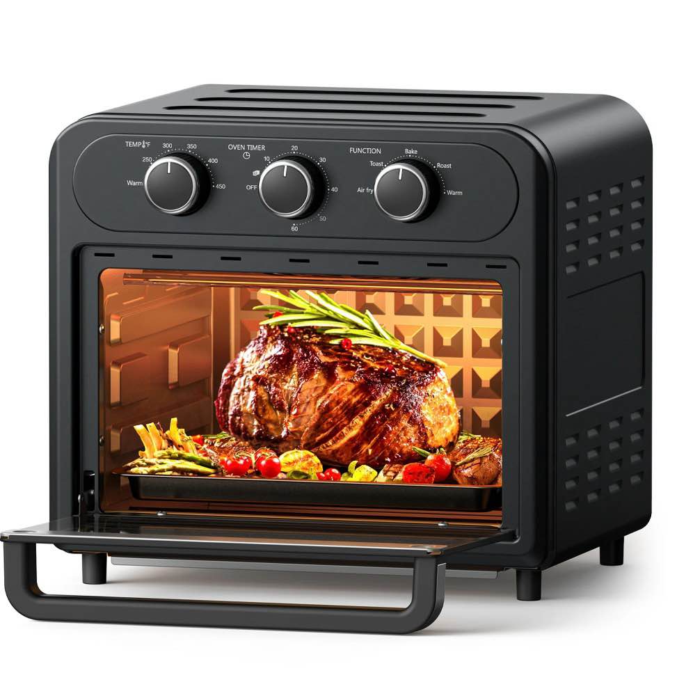 TaoTronics Air Fryer  1700W 14.8 Quart  5 in 1 Toaster Oven Countertop  Oil-Less Cooking  Stainless Steel  Black