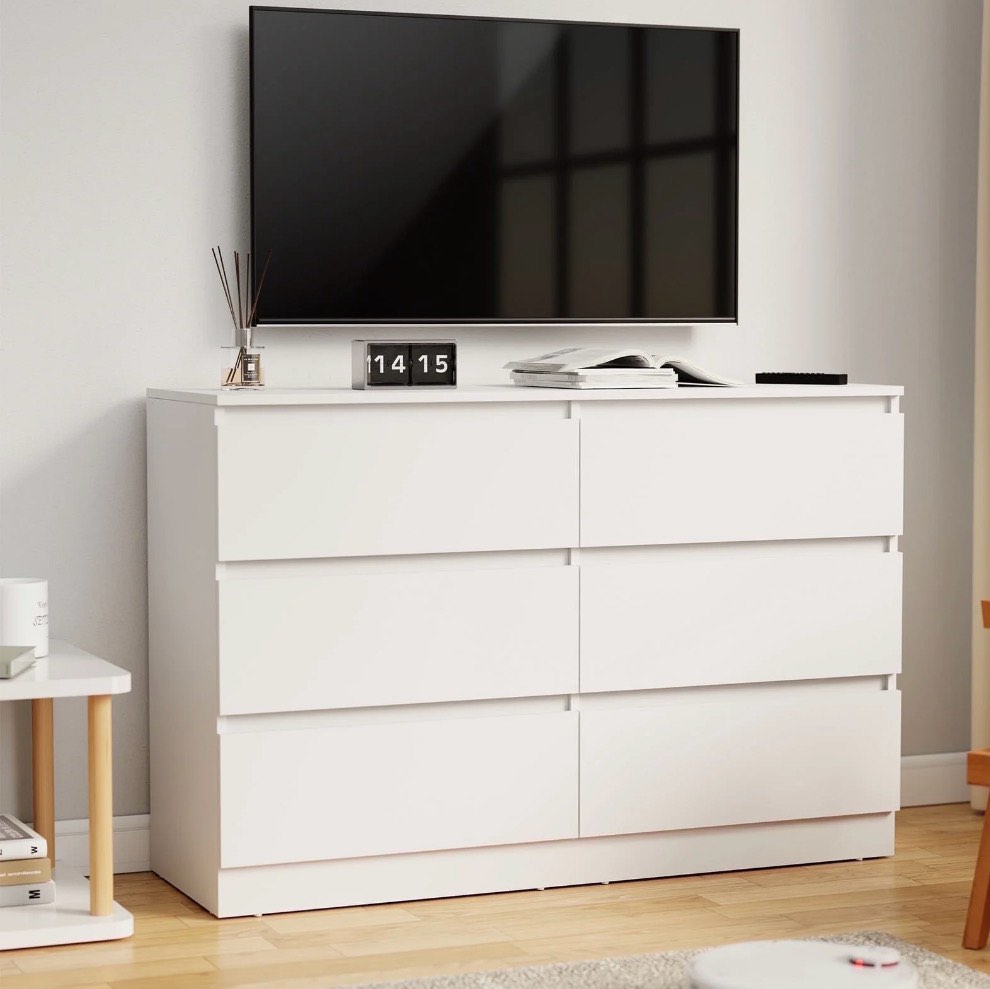 Hommpa White 6 Drawers Dresser for Bedroom, Chest of Drawers TV Stand Dresser for Closet, Wooden Modern Storage Cabinet for Women Living Room Furniture