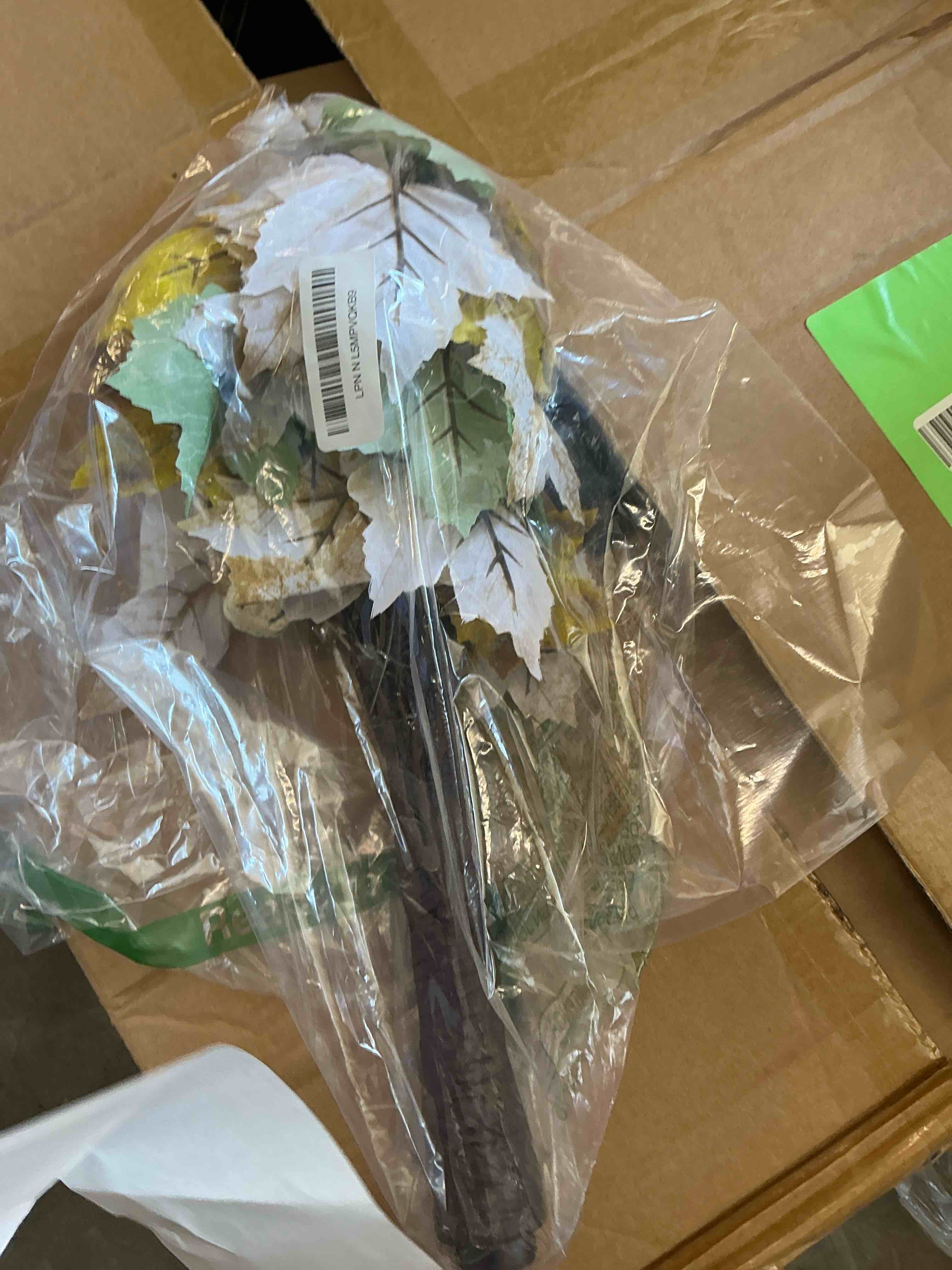 Condition photo showing Good Condition for Uieke 24inch Artificial Lighted Fall Maple Tree 24 LED Fall Decor Tabletop Maple Tree with 3 White Pumpkins Battery Operated Timer, Fall Decorations or Home Thanksgiving Autumn Harvest (Green White) White 1