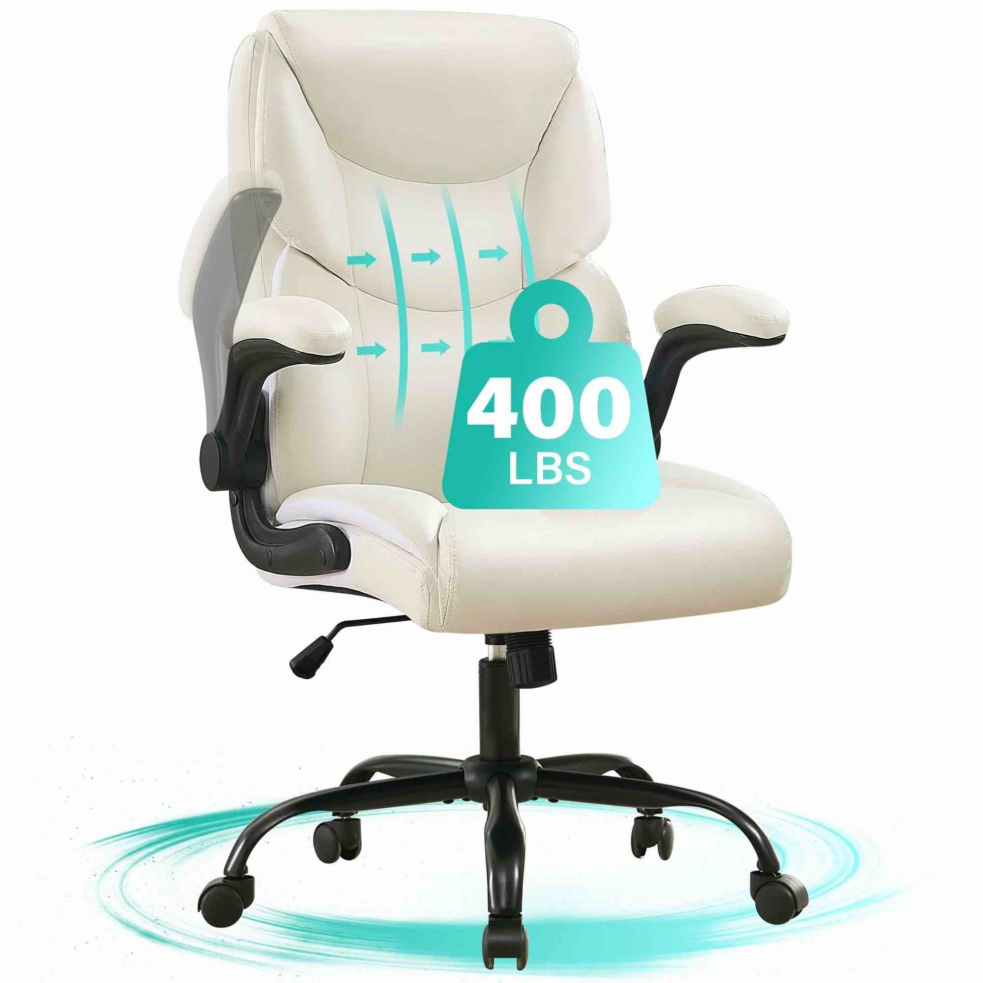 JonPonY XL-9189-WHITE Big & Tall 400LBS Wide Seat Ergonomic Computer Desk Chair