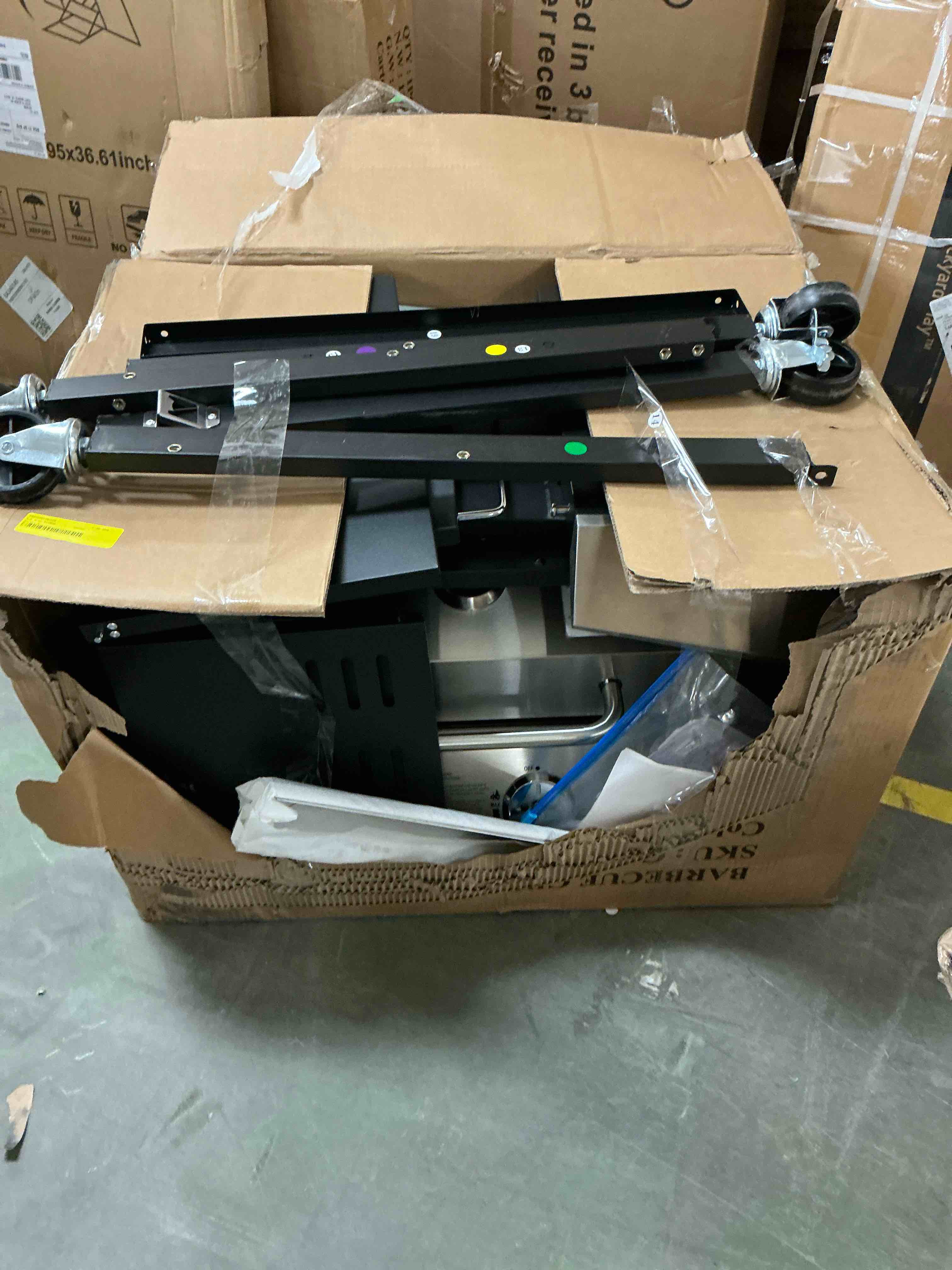 Condition photo showing Good Condition for Segmart 4 Burner BBQ Propane Gas Grill with Side Burner  Stainless Steel 46 790 BTU Patio Garden Barbecue Grill with Thermometer  Wheels  and Bottle Opener  Perfect for Camping  Outdoor Cooking