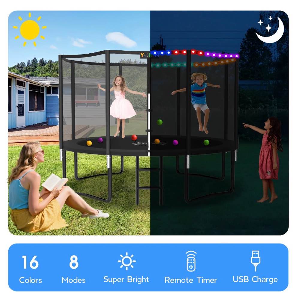 Condition photo showing Good Condition for YORIN Trampoline for 5-6 Kids, 12FT Trampoline for Adults with Enclosure Net, Ladder, 1200LBS Weight Capacity Outdoor Round Recreational Trampoline, Heavy Duty Upgrade Trampoline