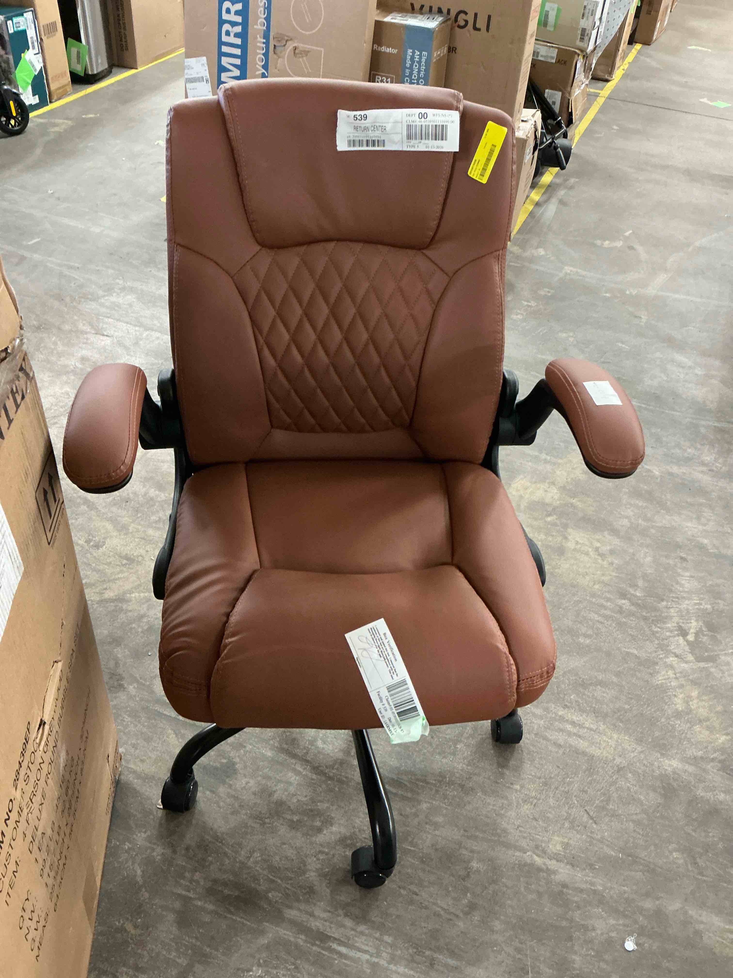 Condition photo showing Good Condition for Leather Office Chair, PU Home Computer Desk Chairs with Ergonomic Back Support, 360°Swivel Free?Small Gmaing Chair with Wheels and Adjustable Armrests, for Short People Use, Brown