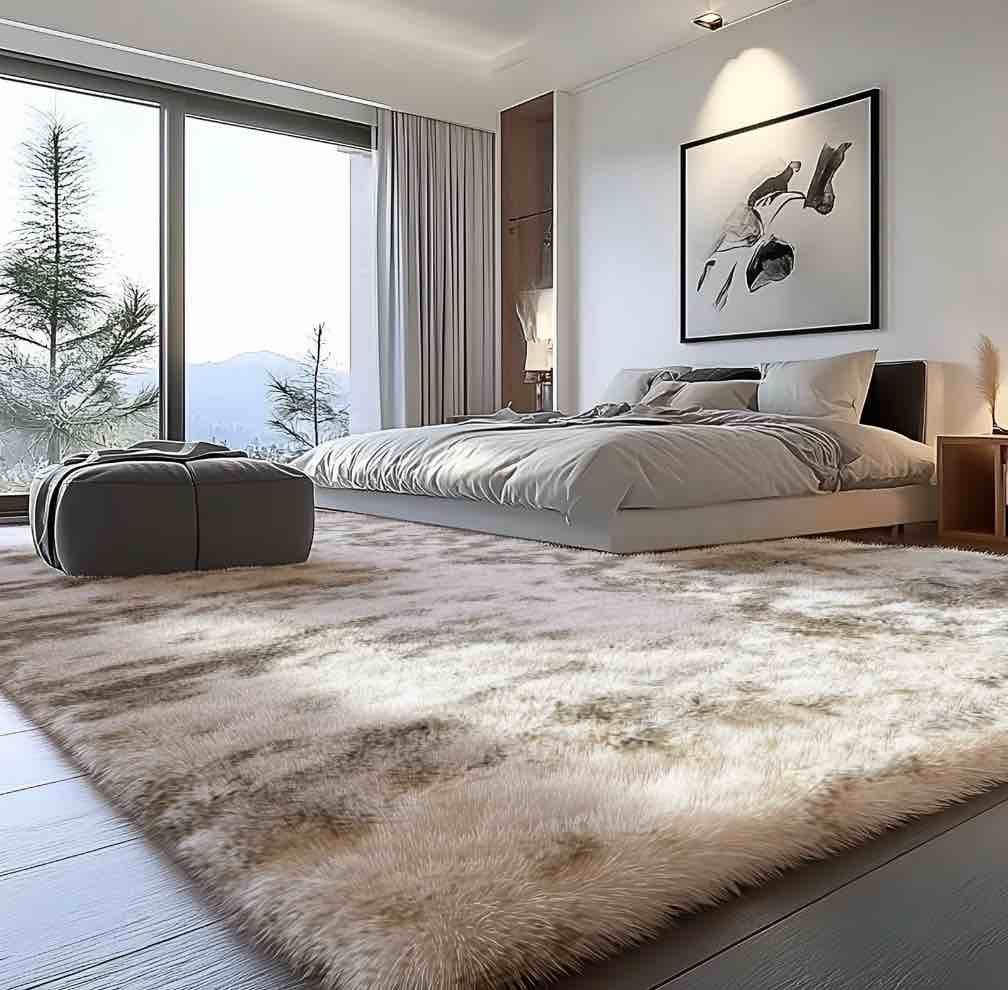 Condition photo showing New/Like New for Pentantan 8’ x 10’ Shag Area Rugs Soft Fluffy Indoor Carpet for Living Room Bedroom Decor Tie-dyed Camel