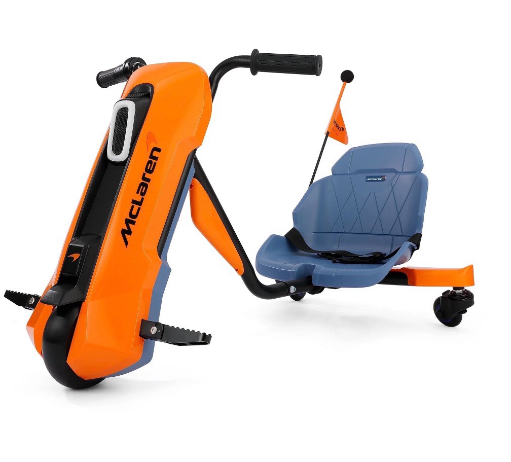 McLaren Licensed 24V Ride on Toys,Drift Kart for Kids, 6.5 MPH Max,360° Spin Electric Go Kart for Kids, 3 Adjustable Seat, Music, Bluetooth,Orange