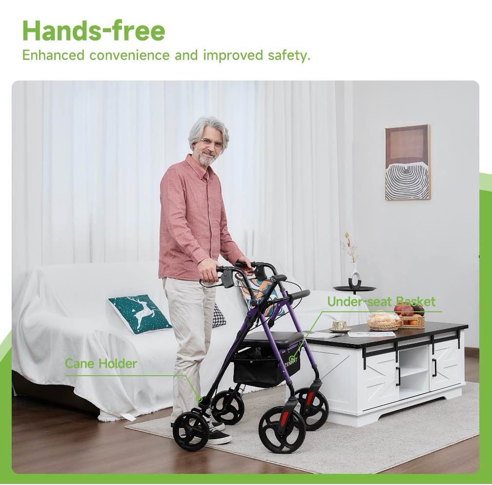 Condition photo showing New/Like New for ZENART Mobility Rollator Walker for Seniors Adult with Adjustable Seat and 10" Wheels, Purple