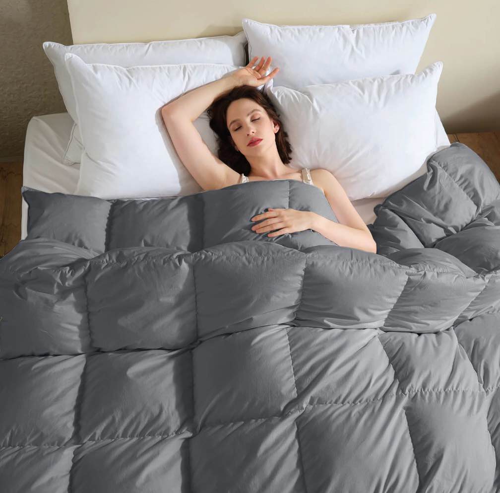 Condition photo showing New/Like New for Teler Goose Down Comforter Twin Size, Extra Fluffy White Duvet Insert, Ultra-Soft, Breathable , All Season Hotel Luxury Bedding Comforters, 4 Corner & Center Loops , Dark Gray