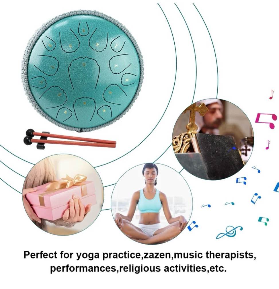 Steel Tongue Drum  13 Inches 15 Notes Tongue Drum  Hand Pan Drum with Drum Mallets and Carry Bag  D Major  Blue