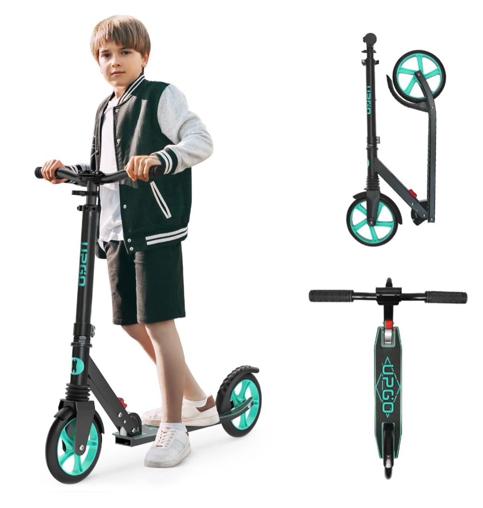 UPGO Kick Scooter for Teens  Kids & Adults  Max 240 lbs  Foldable  8-Inch Wheels  4 Adjustable Levels  Aqua