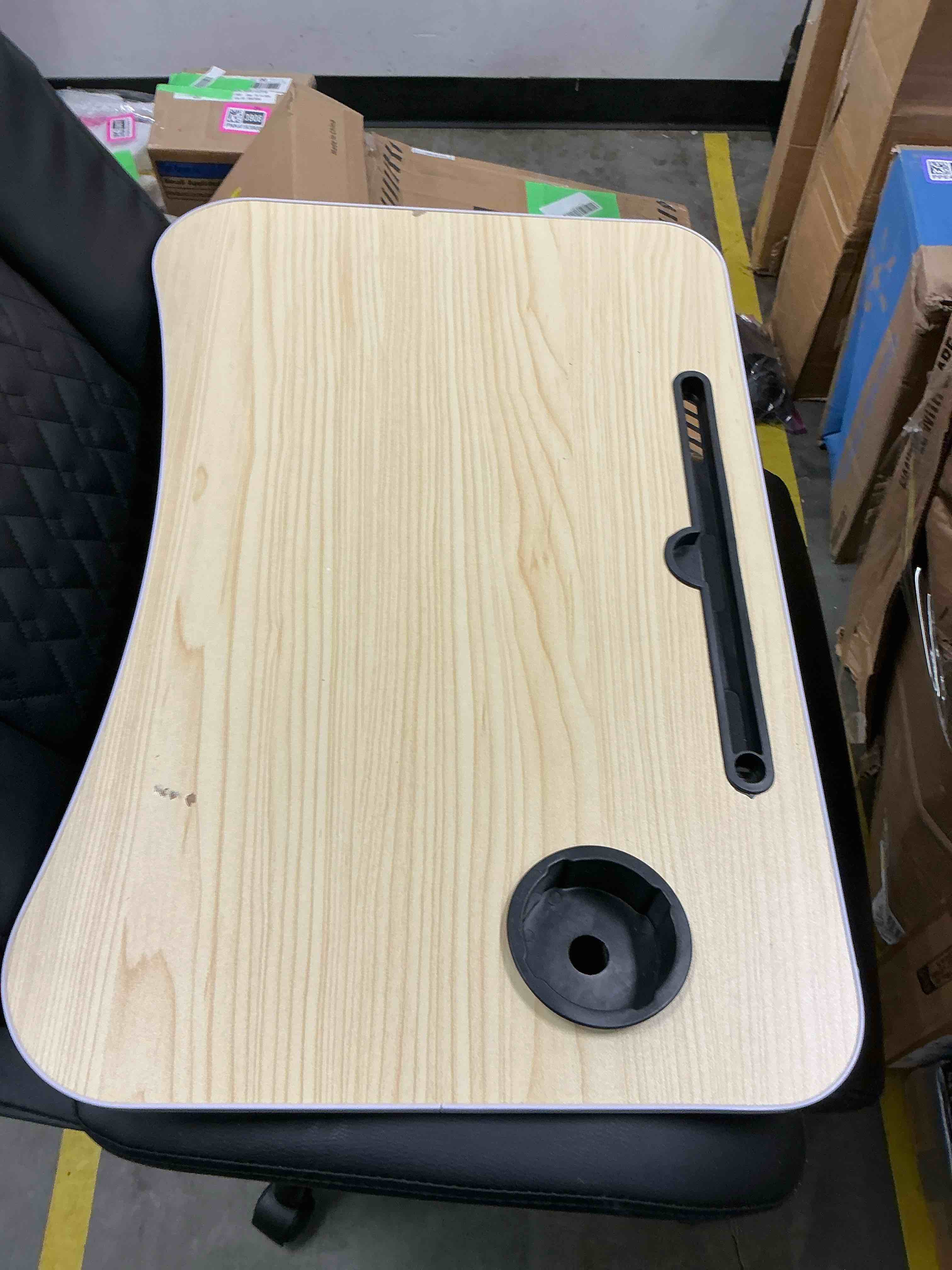 Condition photo showing Good Condition for PHANCIR Foldable Lap Desk  23.6 Inch Portable Wood Laptop Desk Table Workspace Organizer Bed Tray with iPad Slots  Cup Holder and Drawer  Anti-Slip for Working Reading Writing  Eating  Watching-White