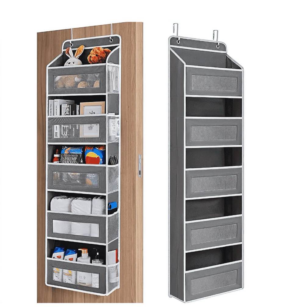 SPORTS JOY Over the Door Hanging Organizer, Anti Tilt, 50lbs Load, Hanging Storage Shelves for Bedroom, Bathroom, Kitchen (Gray)