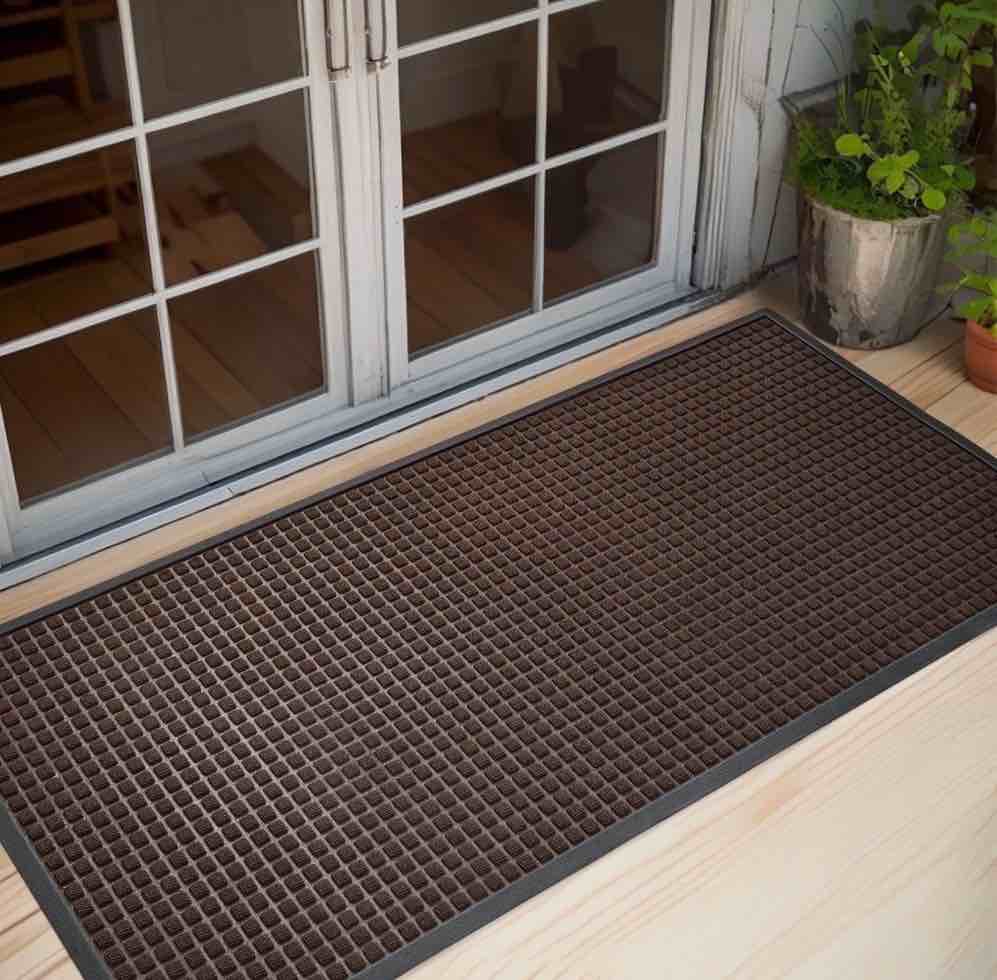 SIXHOME Outdoor Mat Non Slip Doormat 24 x47  Front Door Mat Outside Absorbent Rubber Welcome Mat Low Profile Dirt Trapper Indoor Outdoor Doormat Thicken Checker Entryway Rug Floor Mat Black