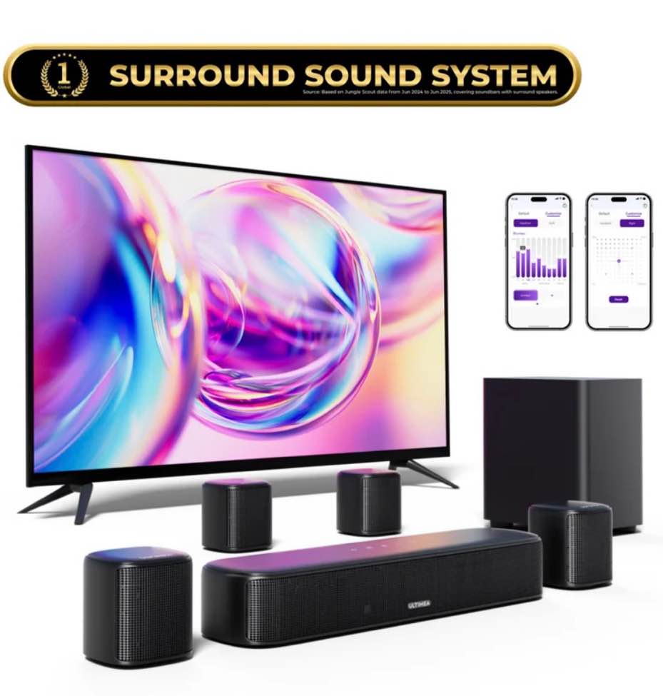 ULTIMEA 7.1ch Virtual Surround Sound Bar, Soundbar for Smart TV with Subwoofer, OPT/AUX/BT, Aura A40