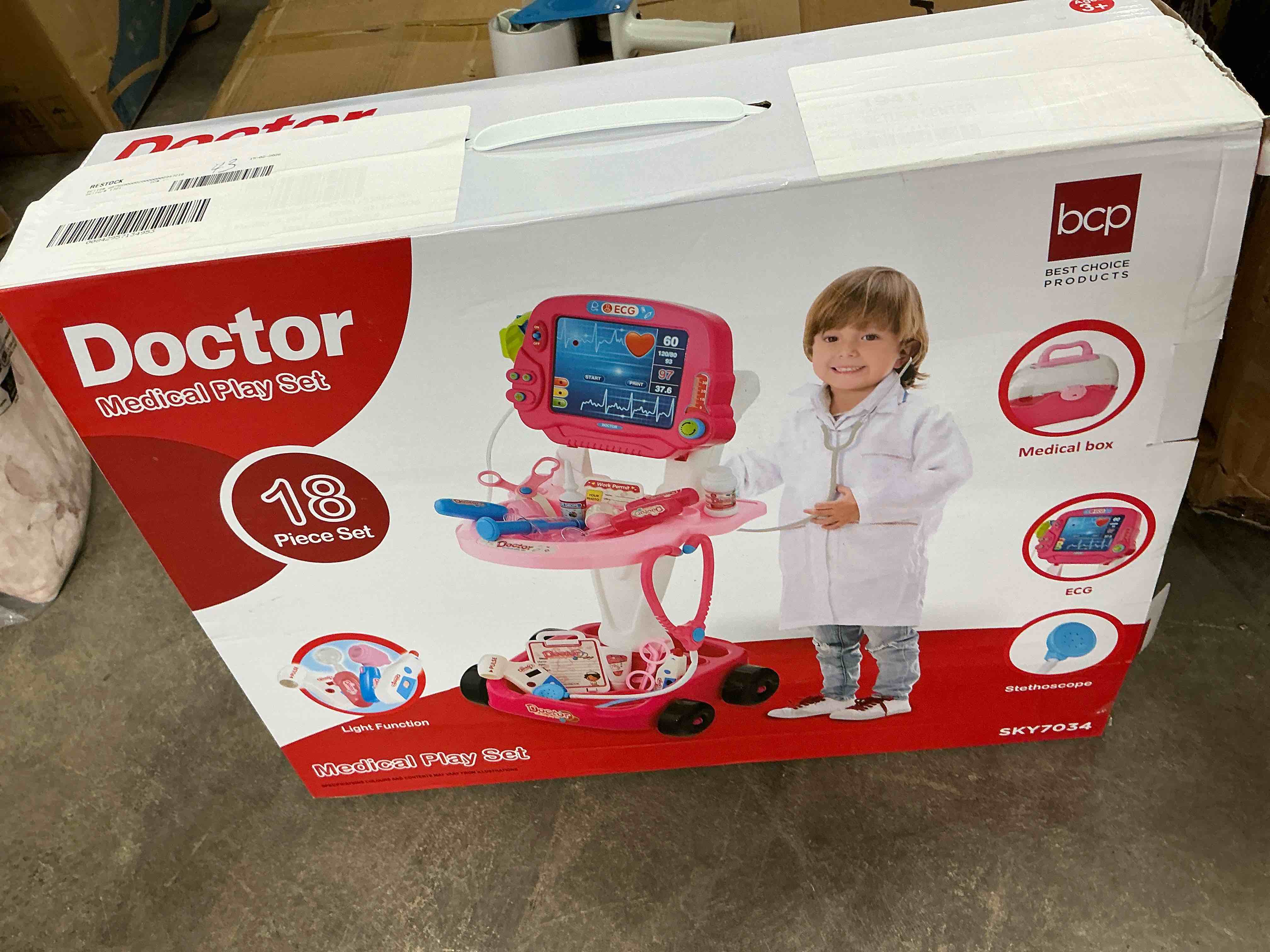 Condition photo showing New/Like New for Best Choice Products Play Doctor Kit for Kids Pretend Medical Station Set with Carrying Case Mobile Cart - Pink