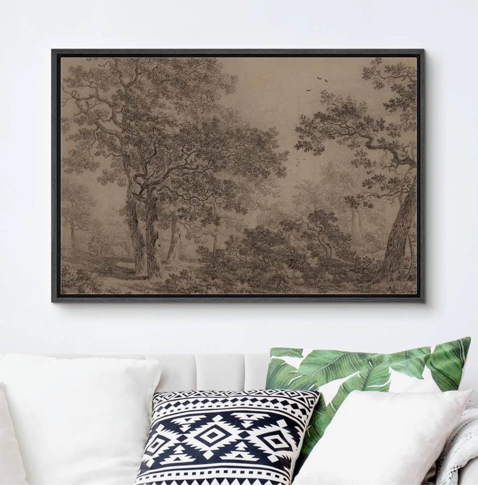 Condition photo showing New/Like New for IDEA4WALL Framed Canvas Wall Art Retro Majestic Oak Tree Drawing Detailed Illustrations Black & White Nature Forest Elegant Vintage Print Wall Decor for Living Room, Office -