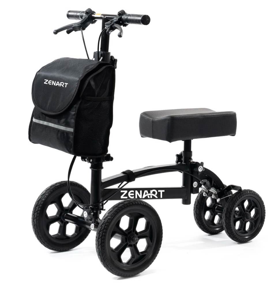 ZENART All-terrain Knee Scooter Foldable Walker for Foot Injuries Adult Crutch Alternative,Black