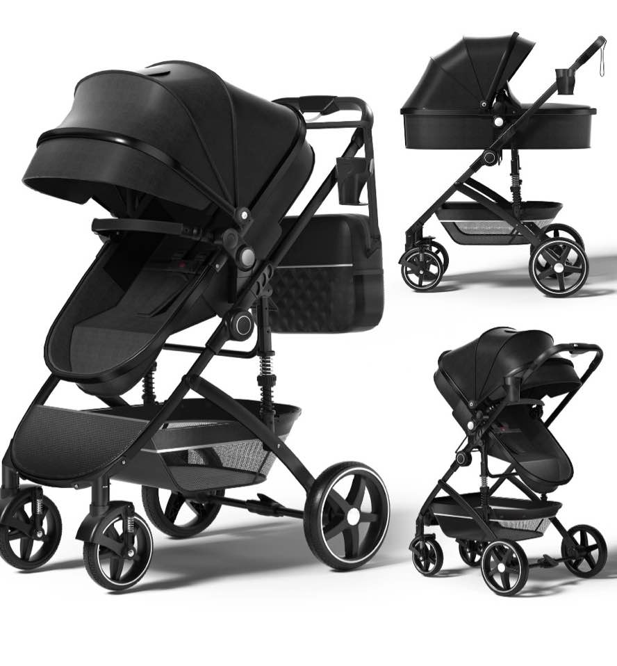 babyeap 2 in 1 Baby Stroller,Foldable Lightweight Carriage Reversible Bassinet Pram for Toddler,Travel Stroller with with Cup Holder?Storage Bag,Black