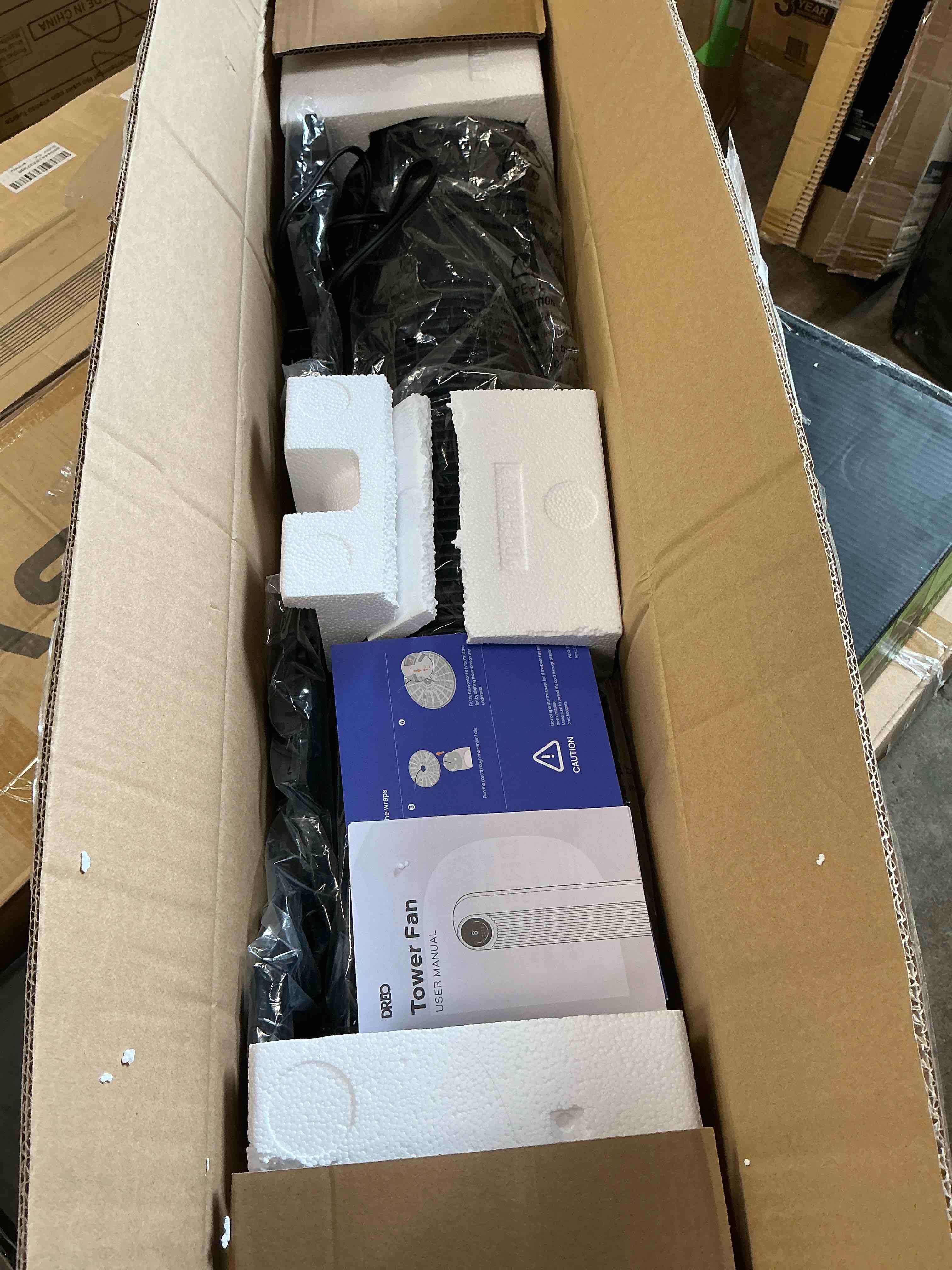 Condition photo showing Good Condition for Dreo Tower Fans for Home  2024 New 90° Oscillating Standing Fans with Remote  24 ft/s Velocity Quiet Bedroom Fan  4 Speeds  4Modes  8H Timer  Bladeless Floor Fan  Black Silver
