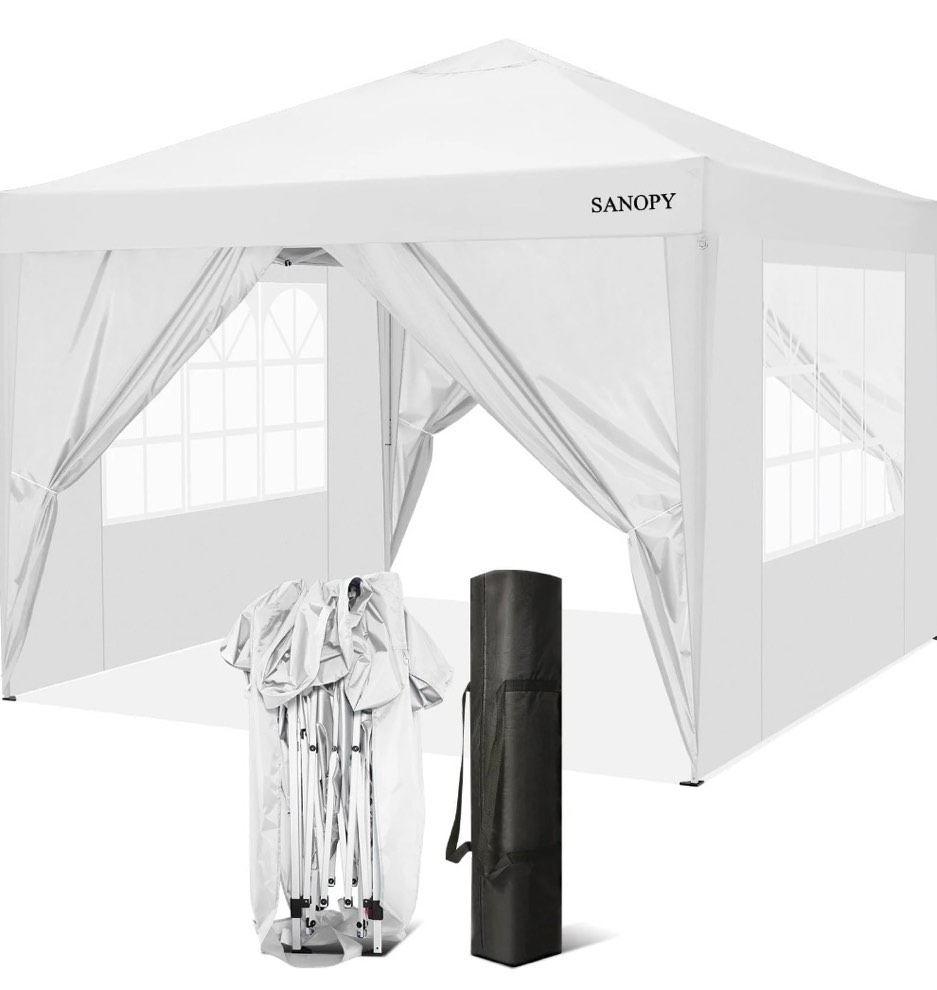 Condition photo showing New/Like New for SANOPY 10 x10 Outdoor Canopy Tent Waterproof Pop Up Backyard Canopy Portable Party Commercial Instant Canopy Shelter Tent Gazebo with 4 Removable Sidewalls & Carrying Bag for Wedding Picnics Camping