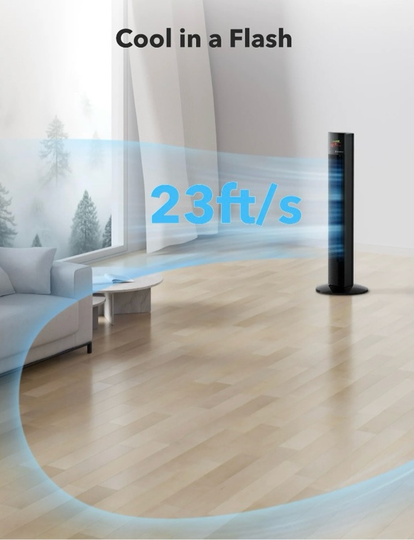 Condition photo showing New/Like New for TaoTronics Tower Fan  36  Cooling Fan with Remote  65° Floor Fan Oscillating  Powerful Fan with 9 Modes  Large LED Display  12-Hour Timer  Quiet Portable Bladeless Fan for Bedroom Living Rooms Office