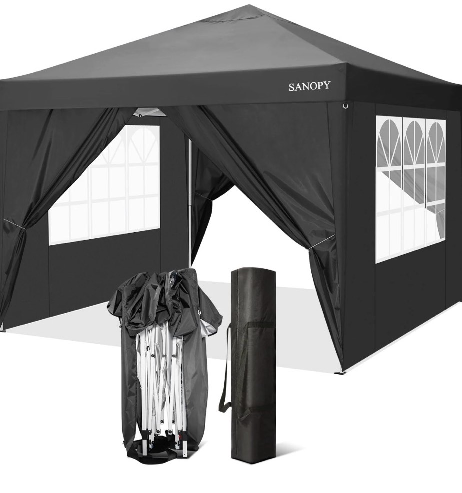Condition photo showing New/Like New for SANOPY 10 x10 Outdoor Canopy Tent Waterproof Pop Up Backyard Canopy Portable Party Commercial Instant Canopy Shelter Tent Gazebo with 4 Removable Sidewalls & Carrying Bag for Wedding Picnics Camping