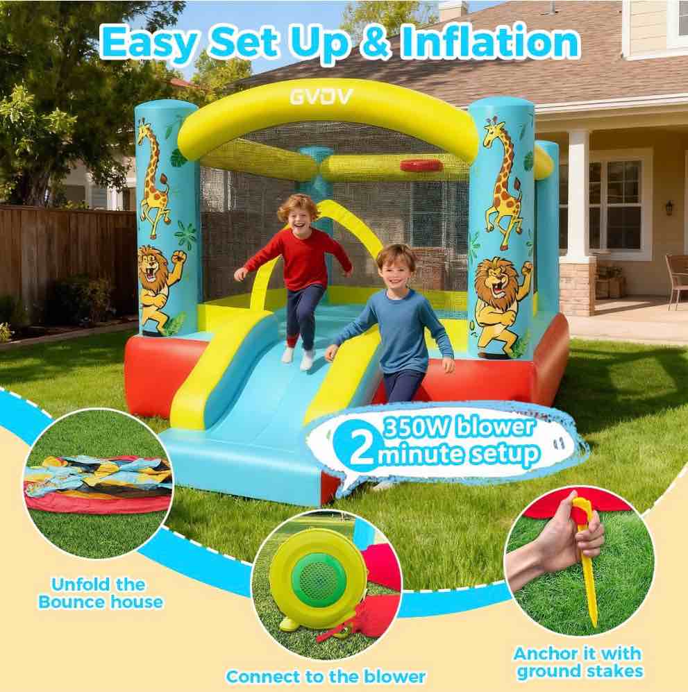 Condition photo showing New/Like New for GVDV 9FT Inflatable Bounce House with Slide & 350W Blower, Jumping Castle Bouncer for 3 Kids, Indoor and Outdoor Use