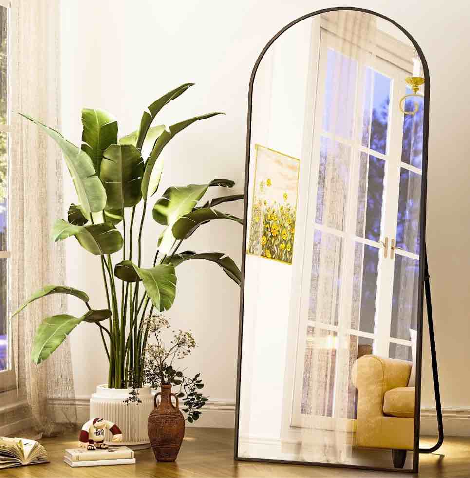 beautypeak arched full length floor mirror 64 x21.1  full body standing mirror black