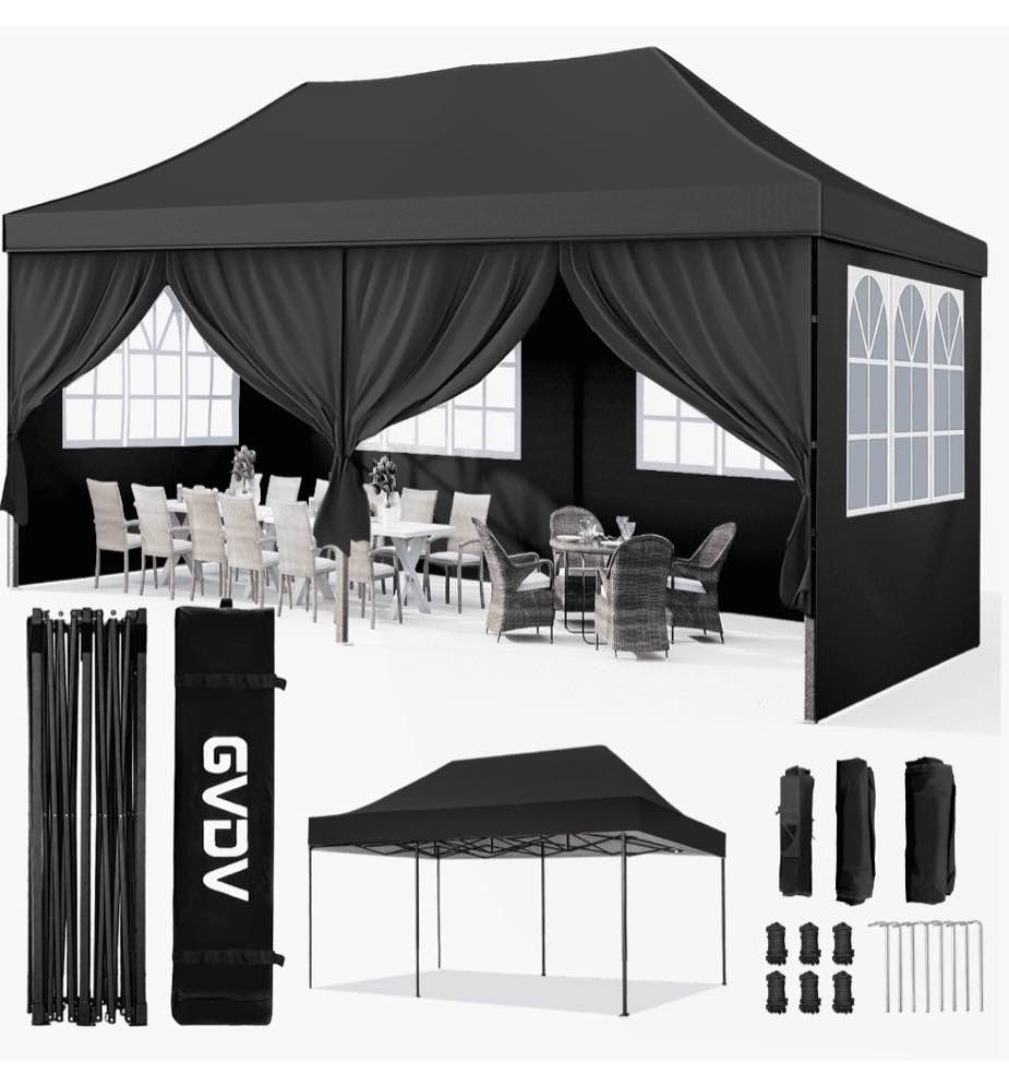 Condition photo showing New/Like New for GVDV 10x20 FT Pop up Canopy tent with Removable Sidewalls, Instant Canopies Portable Gazebo, UV Resistant Waterproof, Enclosed Canopy Tent for Outdoor Events, Patio, Backyard, Party, Parking