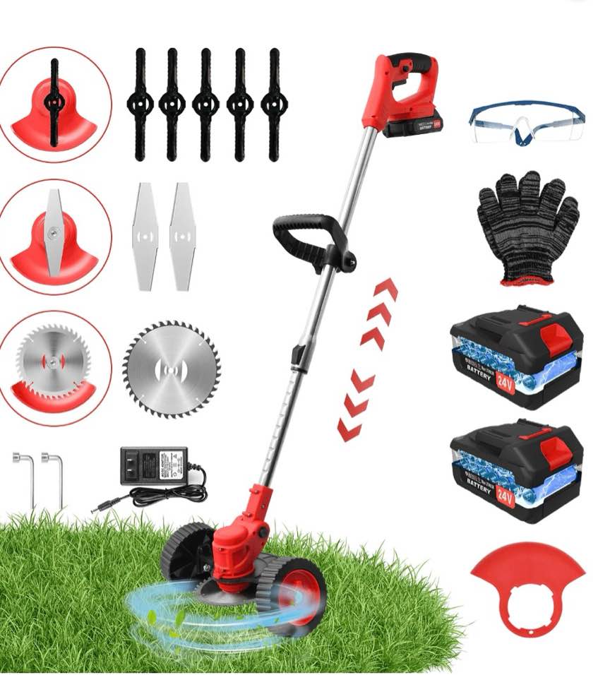 Grass Trimmer Cordless Electric Weed Eaters & Weed Trimmer Weed Lawn Edge Trimmer Mower with Upgraded Wheels