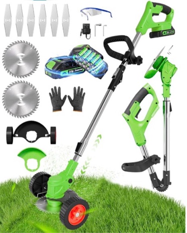 Cordless Weed Wacker, 3-in-1 stringless Weed Wacker, Foldable Weed Trimmer 2.0Ah Battery Powered Weed Trimmer Stringless Grass Trimmer/Edger Lawn Tool for Yard Lawns Garden