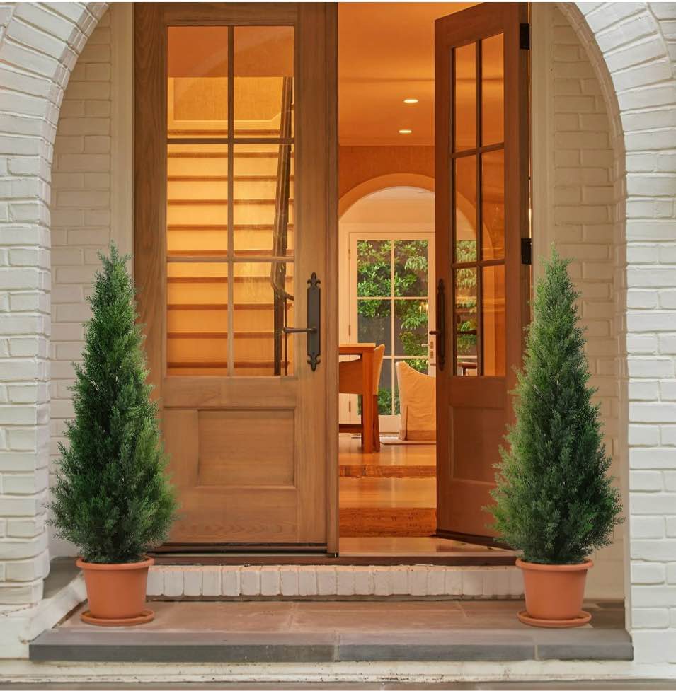 Dr. Planzen Artificial Cedar Tree 3 Ft Artificial Cedar Topiary Trees For Outdoors Potted Fake Cypress Trees Faux Evergreen Plants For Home Porch Decor