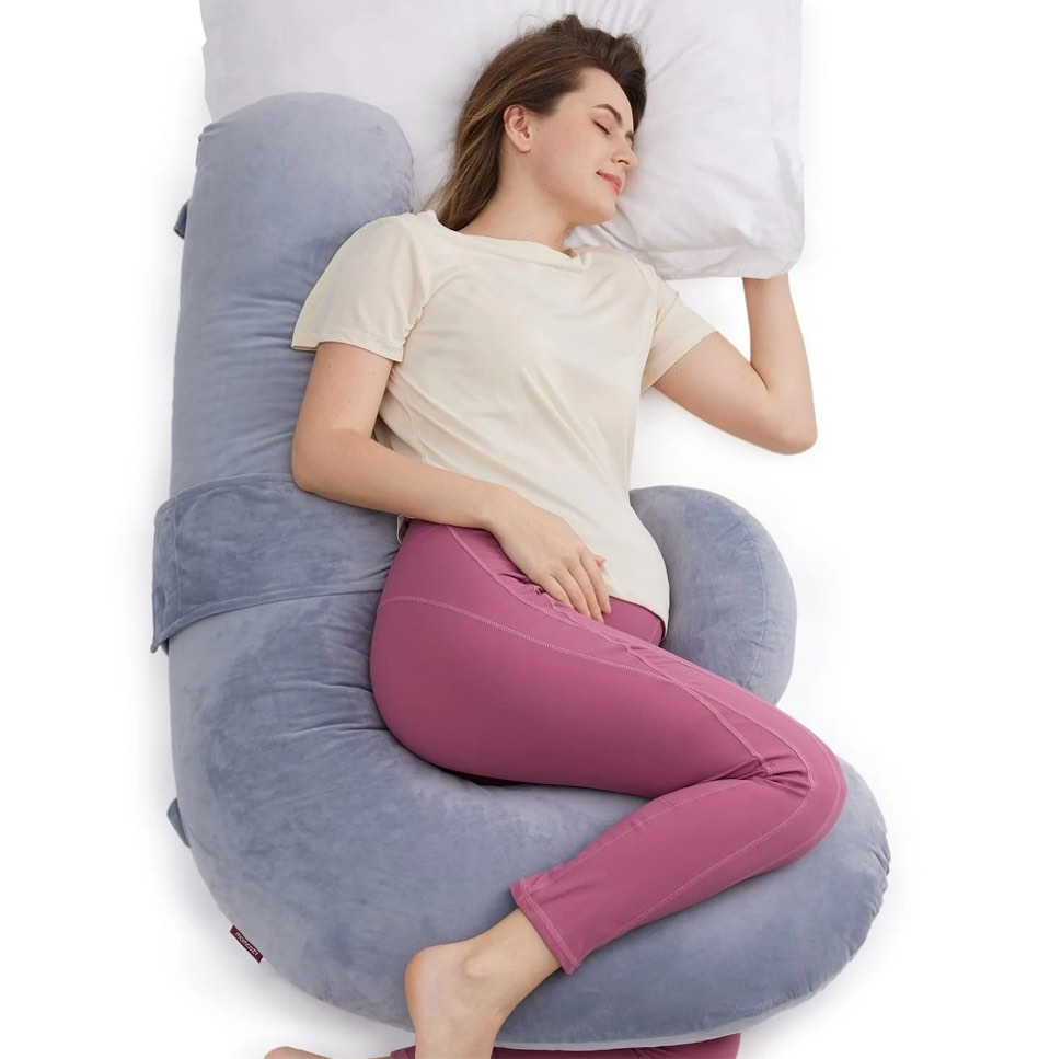 Momcozy Pregnancy Pillows, Original F Shaped Maternity Pillow for Pregnant Women with Adjustable Wedge Pillow, Full Body Support Pregnancy Pillows for Side Sleeping with Velvet Cover