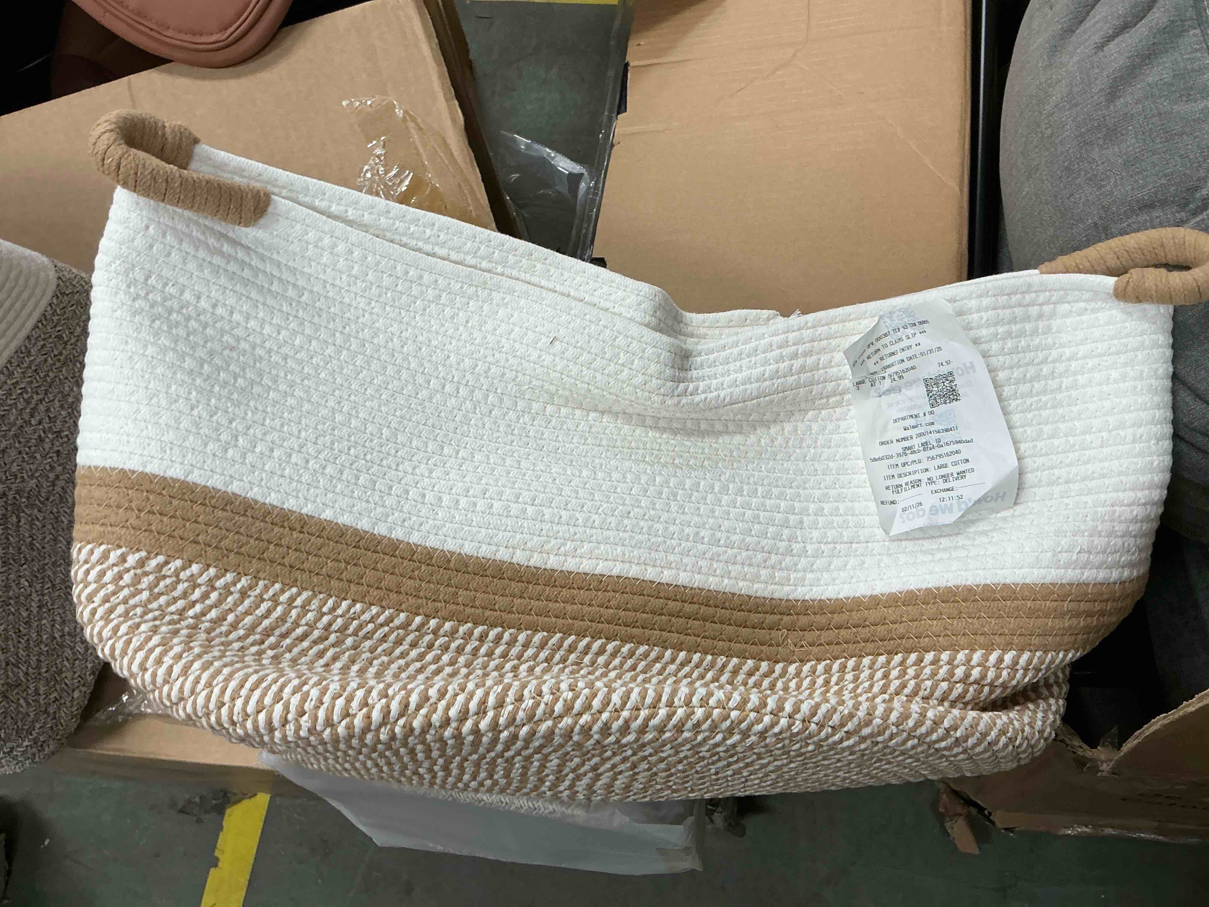 Condition photo showing Good Condition for Large Cotton Rope Baskets for Storage  Domaci Woven Basket for Organizing  Blanket Basket Clothes Basket Laundry Hamper with Handles (16  x 14 )