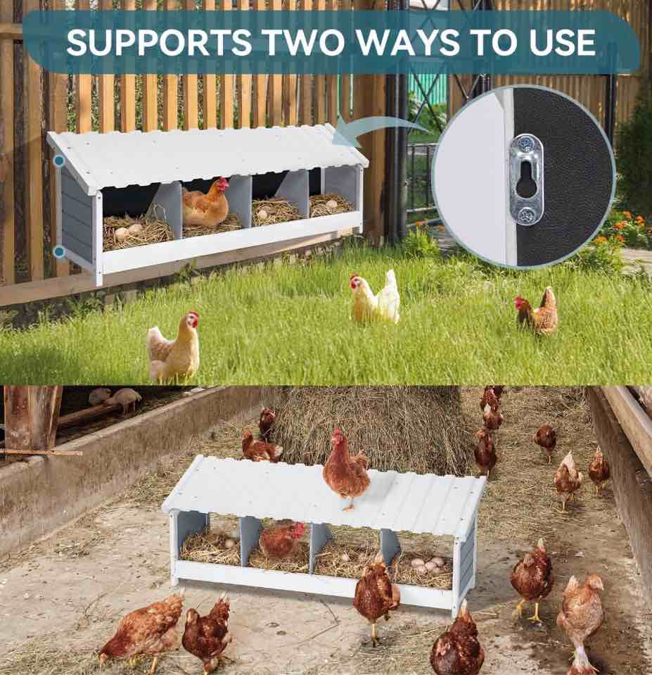 Condition photo showing New/Like New for Petsfit Raised Weatherproof Chicken Nesting Box, Natural Wood Design, Wall Mounted or Floor Use