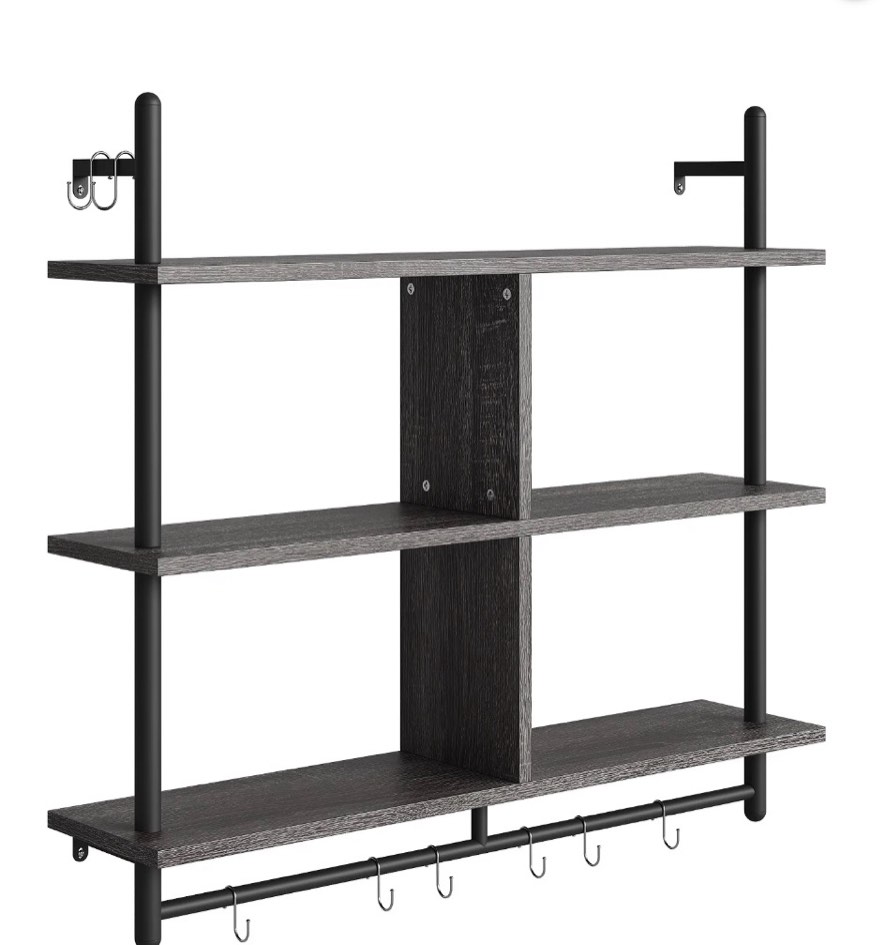 Condition photo showing New/Like New for Bestier 41  Industrial Pipe Shelves Wall Mount  3-Tier Floating Shelves for Kitchen Bedroom Bathroom in Charcoal