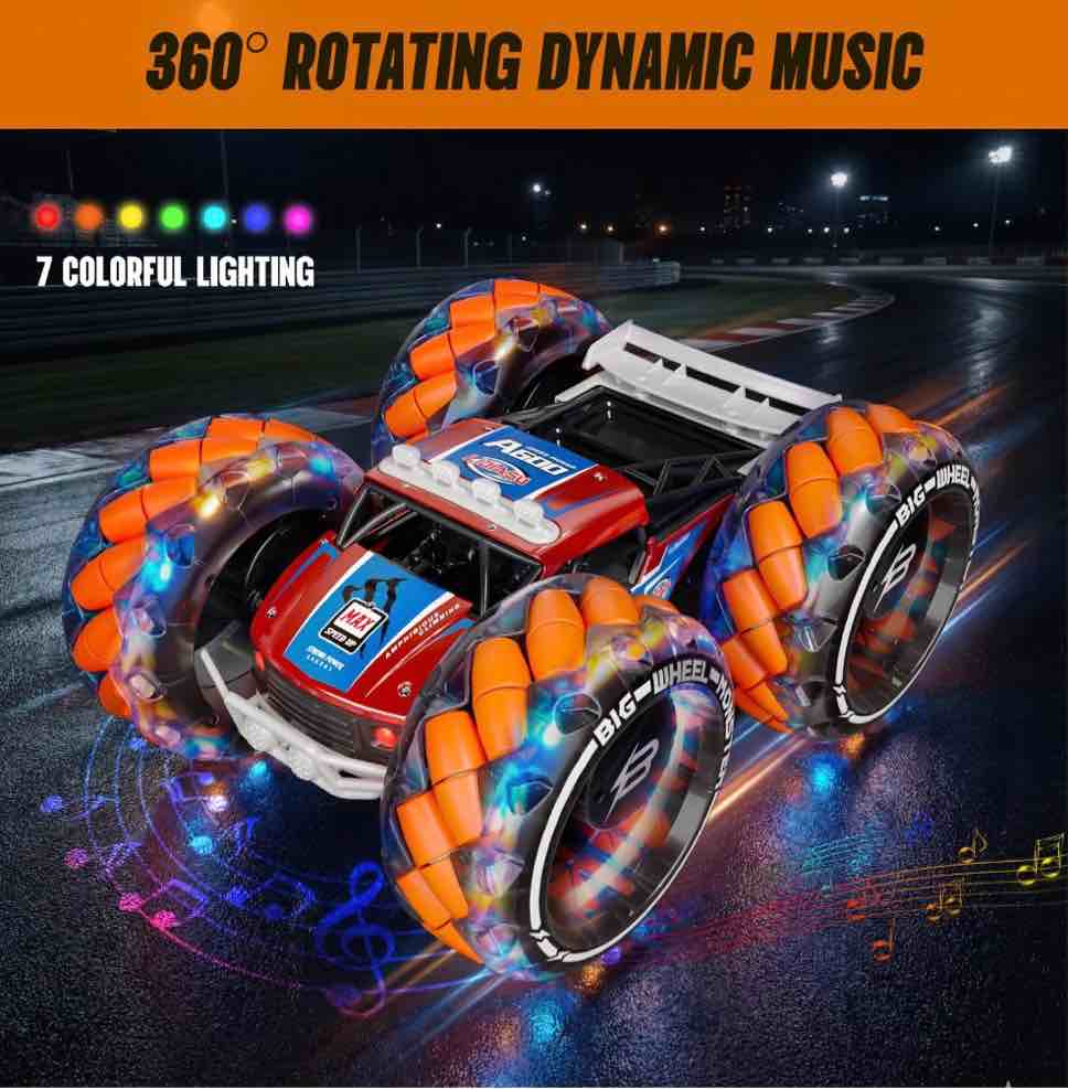 Condition photo showing Good Condition for RC Car Truck, Keenstone 1:10 Giant Wheel Remote Control Toy Car with High-Speed Climbing and Colorful Gradient Lights with Music, Christmas Birthday Gift for Boys Kids, Orange