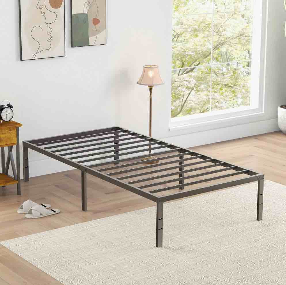 edx Heavy Duty Metal Twin Bed Frame with Under Bed Storage - 14 Inches High, Sturdy Steel Slat Support, No Box Spring Required, Platform Bed Frame