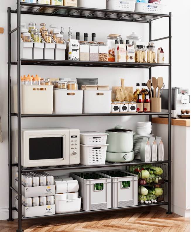 Condition photo showing Good Condition for Sakugi 5-Tier Heavy Duty Wire Shelving Unit,47.2" × 12.6" × 60.3" Inches, 1500 lbs Capacity, Black