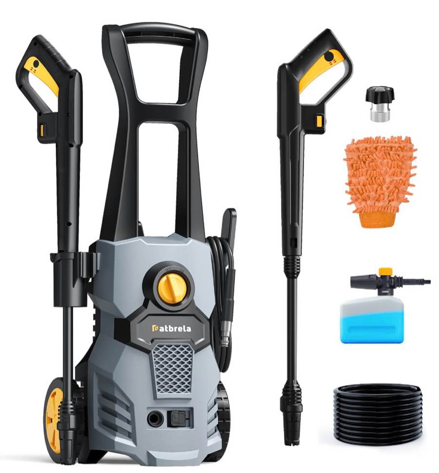 1500W Electric Pressure Washer, 4200PSI with Adjustable Nozzle Angle, Portable High Pressure Washer Cleaning Machine for Cars, Driveways, Fences, Patios, Home Cleaning - Gray