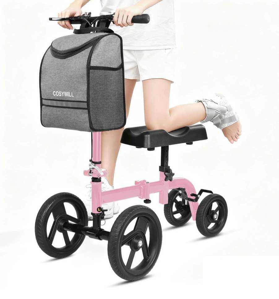 COSYWILL Steerable Knee Scooter,Knee Walker Scooter for Adults with 10" Front Wheels,Foldable Knee Scooter for Foot Surgery Crutches Alternative,Pink
