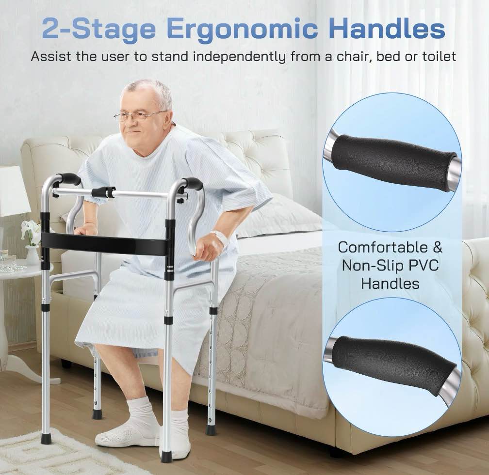 RELOIVE 3-in-1 Folding Rolling Walker with 5" Wheels | Adjustable Height (29.1"-36.2") for Seniors & Adults | Lightweight Foldable Walker | Supports up to 400 lbs