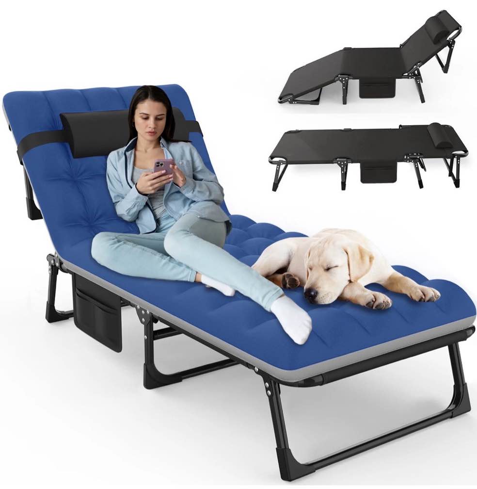 GVDV Portable Folding Camping Cot with Mattress, 29" Wide Multi-Position Folding Chaise Lounge Chair, Oversized Folding Bed Sleep Cot for Outdoor, Home, Office