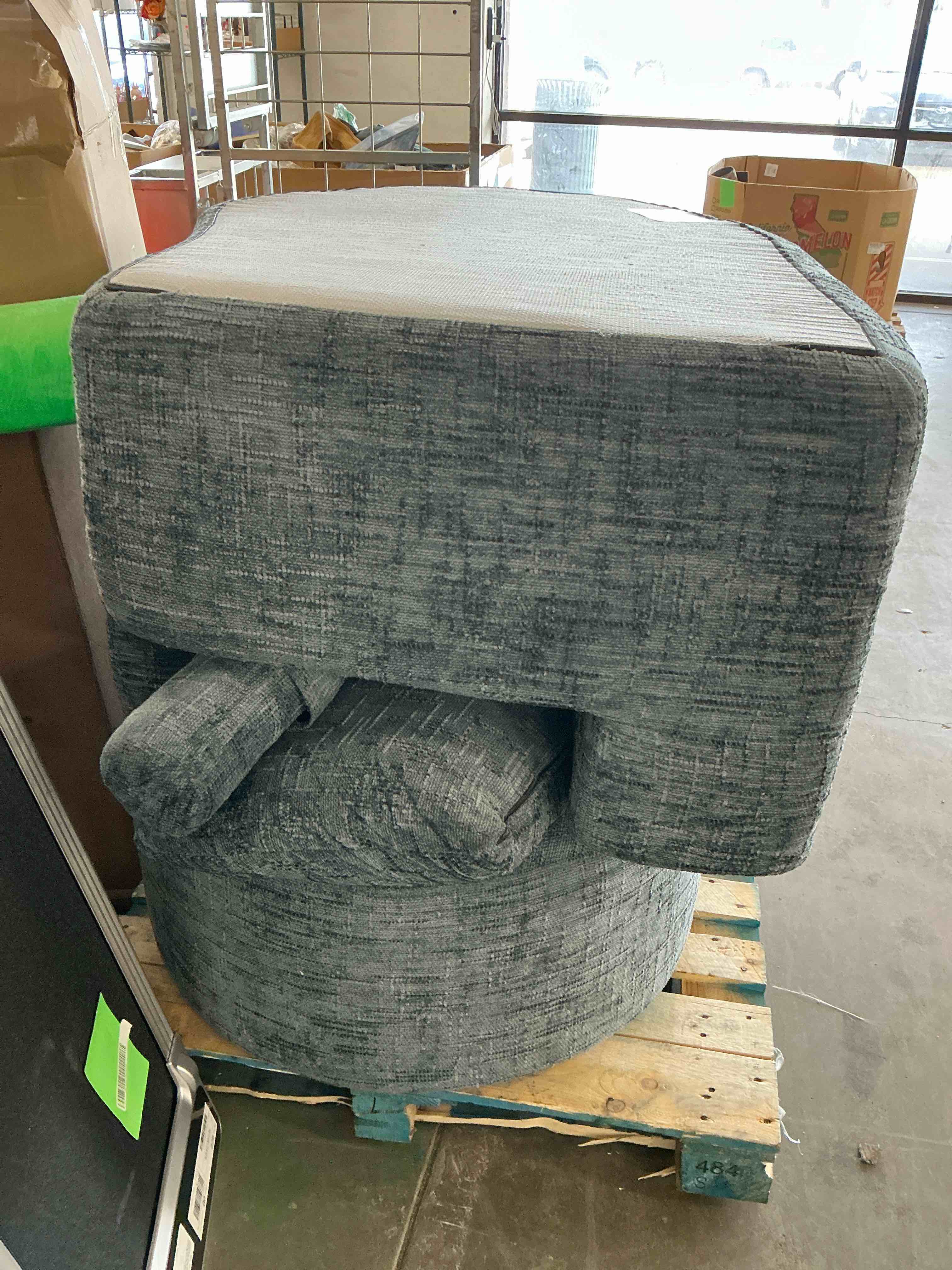 Condition photo showing Good Condition for Patbrela 98" Modern Art Sofa Oversized Curved Couch, 38 Inch Extra Deep Seating Upholstered Sofa for Living Room, Office & Apartment, Linen Upholstery, No Assembly, Dark Gray