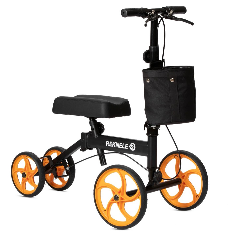 Elenker Steerable Knee Scooter with 10" Front Wheels, Foldable Knee Walker for Foot Injuries Crutches Alternative Black